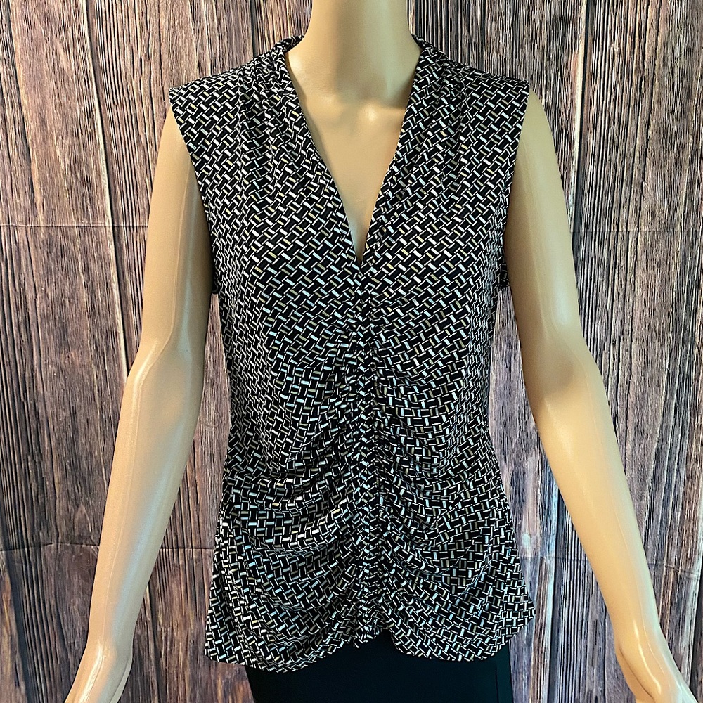 White House Black Marker WHBM beige tan black retro pattern small stretch